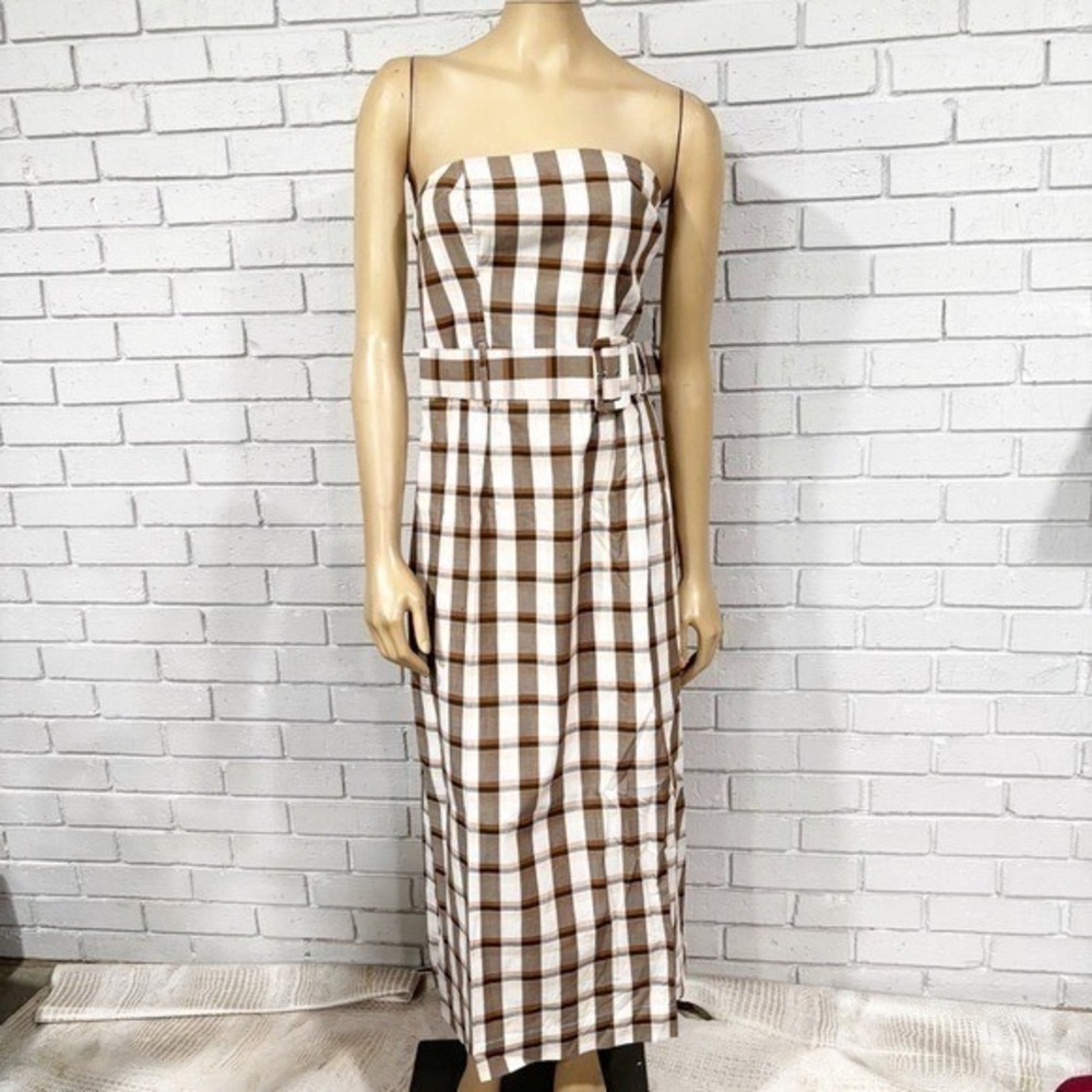 Anthropologie Maeve Women's Belted Square-Neck Strapless Plaid Dress - Size XL - Picture 3 of 12